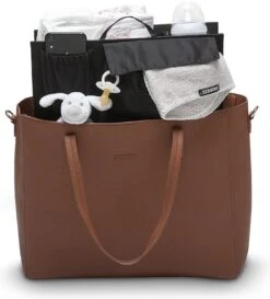 Snoozzz Luiertas Luxe Verzorgingstas – Inclusief Uitneembare Tas Organizer Met Thermovak, Stroller Hooks En Verschoningsmatje - Cognac