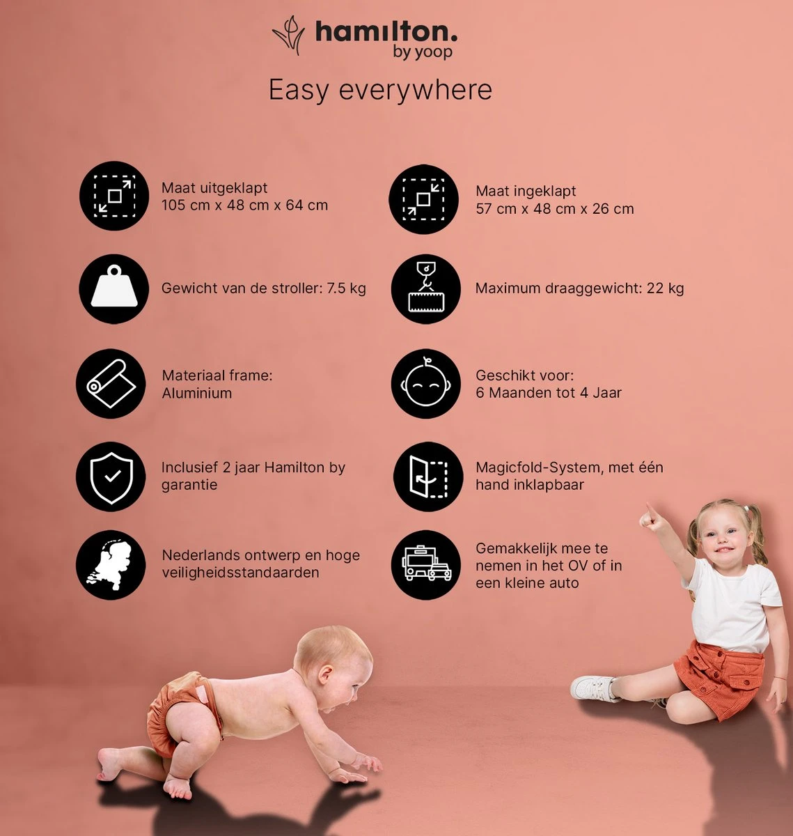 Hamilton By Yoop S1 Plus Buggy Met Monteerbare Premium Wieg – Nieuwer En Hoger 2023 Model - Stroller Met One Hand Folding Technologie – Zwart/Antraciet - Licht, Verstelbaar, Wendbaar - Geschikt Van 0 Maanden Tot 4 Jaar 3 Hamilton By Yoop S1 Plus Buggy Met Monteerbare Premium Wieg – Nieuwer En Hoger 2023 Model - Stroller Met One Hand Folding Technologie – Zwart/Antraciet - Licht, Verstelbaar, Wendbaar - Geschikt Van 0 Maanden Tot 4 Jaar - Afbeelding 3