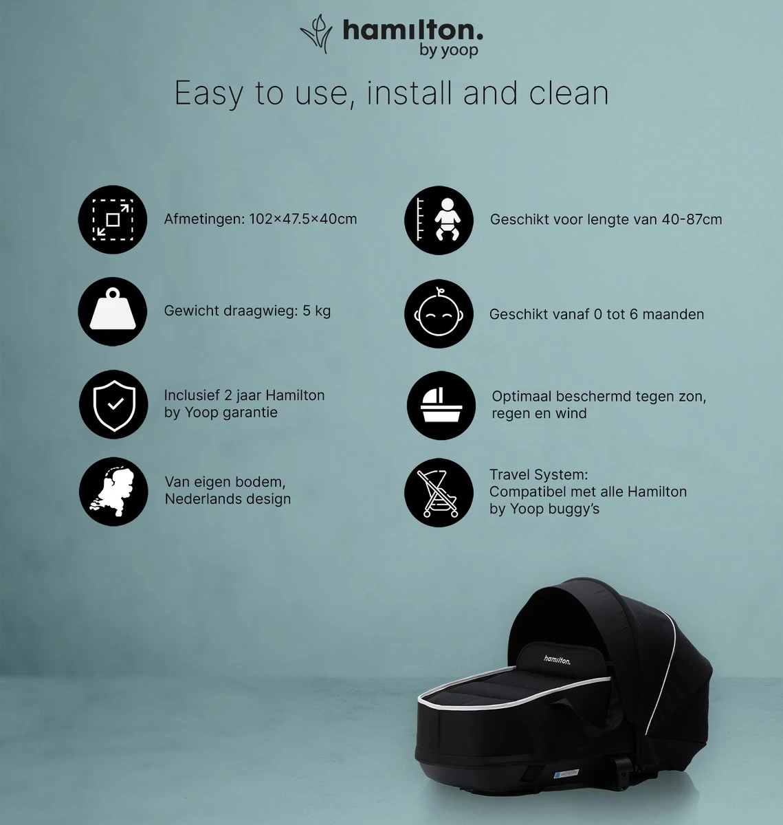 Hamilton By Yoop S1 Plus Buggy Met Monteerbare Premium Wieg – Nieuwer En Hoger 2023 Model - Stroller Met One Hand Folding Technologie – Zwart/Antraciet - Licht, Verstelbaar, Wendbaar - Geschikt Van 0 Maanden Tot 4 Jaar 5 Hamilton By Yoop S1 Plus Buggy Met Monteerbare Premium Wieg – Nieuwer En Hoger 2023 Model - Stroller Met One Hand Folding Technologie – Zwart/Antraciet - Licht, Verstelbaar, Wendbaar - Geschikt Van 0 Maanden Tot 4 Jaar - Afbeelding 5