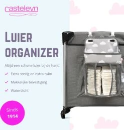 Casteleyn - Luier Organizer - Luiertas - Commodemandjes - Luierzak - Extra Ruim - Verstelbaar - Waterdicht - Wolkjes -Baby Kinderwagen Serie Winkel 1144x1200