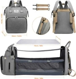 Product Plaza - Luier- En Verzorgingstas - Baby Rug Tas Met Bed - Reis Rugzak - Grote Capaciteit - Jongens En Meisjes - Grijs - Luier Tas - Verzorgingstas Baby - Uitschuifbaar Verschoon/ Slaap Bedje – Multifunctionele Rugzak 0-1 Jaar – -Baby Kinderwagen Serie Winkel 1149x1200 1