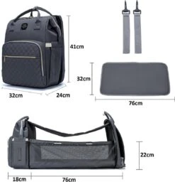 Luiertas - Multifuctioneel Luiertas 3 In 1 - Met Babybedje - Met Verschoningsmatje - Grijs - Met Usb - Met Verdikt Matras -Baby Kinderwagen Serie Winkel 1158x1200