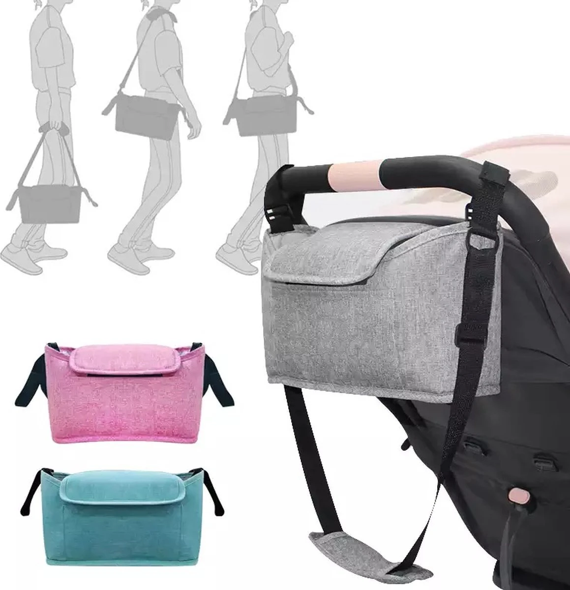 3 In 1 Kinderwagen Tas Universele Wandelwagen | Luiertas Draagtas Reistas Met Fles En Bekerhouder | - Zwart 1 3 In 1 Kinderwagen Tas Universele Wandelwagen | Luiertas Draagtas Reistas Met Fles En Bekerhouder | - Zwart