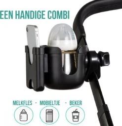 Merkloos Allernieuwste Universele Bekerhouder PLUS Telefoonhouder Voor Kinderwagen, Buggy En Fiets - Kinderwagen Accessoires - Combi 2-in-1 - ZWART -Baby Kinderwagen Serie Winkel 1161x1200 6
