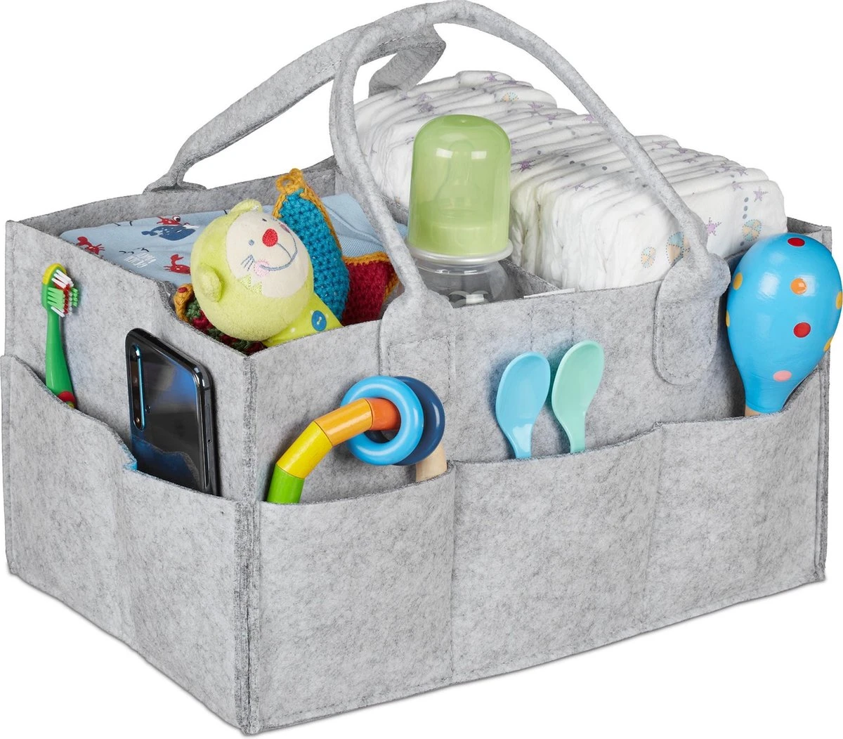 Relaxdays Luiertas Baby - Verzorgingstas Vilt - Organizer Luiers - Uitneembare Schotjes - Lichtgrijs 1 Relaxdays Luiertas Baby - Verzorgingstas Vilt - Organizer Luiers - Uitneembare Schotjes - Lichtgrijs