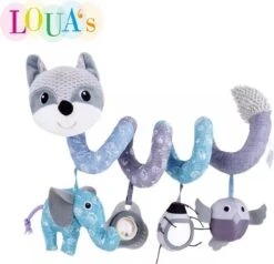Louas Boxspiraal Vosje Grijs - Grijpspeelgoed - Speelboog Baby - Baby Spiraal - Wagenspanner - Kinderwagen Knuffels - Boxspiraal Baby - Autostoelspeeltje - Maxi Cosi Speeltje - Box Spiraal Baby