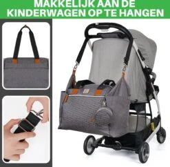 Brisby Slijtvaste Luiertas - Verzorgingstas Groot - Grijs - Inclusief Verschoonmatje - Isoleervakken - Fopspeen Houder - Makkelijk Te Bevestigen Aan De Kinderwagen -Baby Kinderwagen Serie Winkel 1200x1174