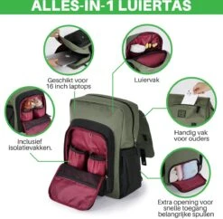 Brisby Slijtvaste Luiertas – Verzorgingstas - Two Tone Groen En Zwart - Inclusief Verschoonmatje - Isoleervakken - Met Geïntegreerde Kinderwagen Haken -Baby Kinderwagen Serie Winkel 1200x1177