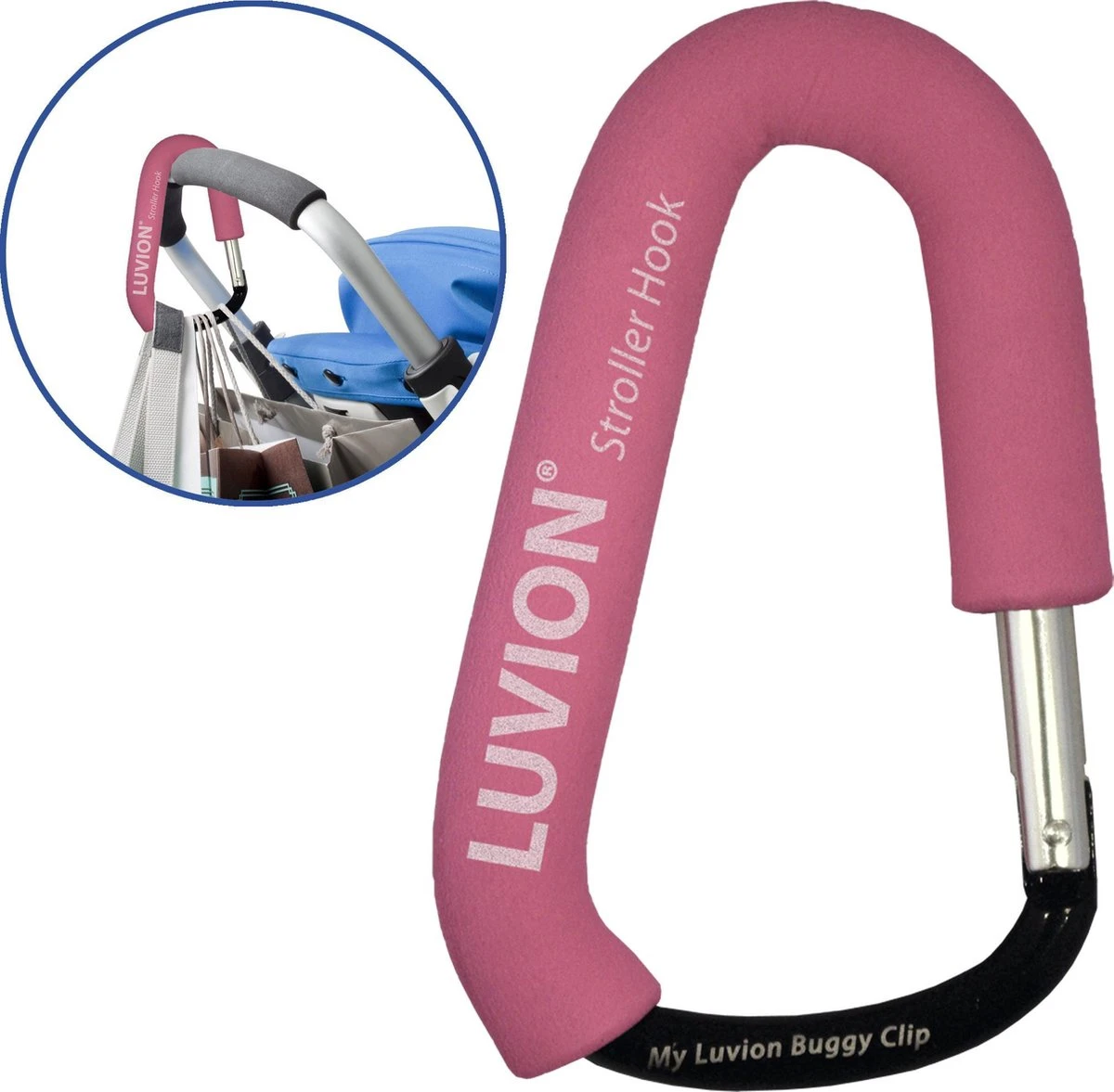 Luvion Buggy Haak / Kinderwagen Tassenhaak - Roze 1 Luvion Buggy Haak / Kinderwagen Tassenhaak - Roze