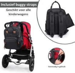 Luiertas Rugzak - Incl. Buggy / Kinderwagen Haken En Verschoningsmat - Complete Set - Zwart Van Zedar -Baby Kinderwagen Serie Winkel 1200x1180 3