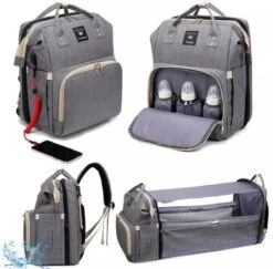 Luier- En Verzorgingstas - Luiertassen - Baby Rug Tas Met Isoleervak - Incl Flessen Verwarmer - Luiertas - Unisex/Jongens/Meisjes - Grijs - Luier Tas - Verzorgingstas Baby - Uitschuifbaar Verschoon/ Slaap Bedje - Incl Matrasje Baby - USB Poort -Baby Kinderwagen Serie Winkel 1200x1180 5