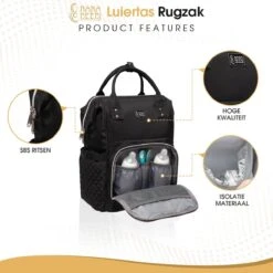 NanaBeebi Luiertas Rugzak Met Verschoonmatje - Zwart - Inclusief Flessenwarmhouder - Kinderwagenhaken En Isoleervak -Baby Kinderwagen Serie Winkel 1200x1200 173