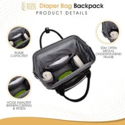 NanaBeebi Luiertas Rugzak Met Verschoonmatje - Zwart - Inclusief Flessenwarmhouder - Kinderwagenhaken En Isoleervak -Baby Kinderwagen Serie Winkel 1200x1200 176