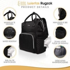 NanaBeebi Luiertas Rugzak Met Verschoonmatje - Zwart - Inclusief Flessenwarmhouder - Kinderwagenhaken En Isoleervak -Baby Kinderwagen Serie Winkel 1200x1200 178
