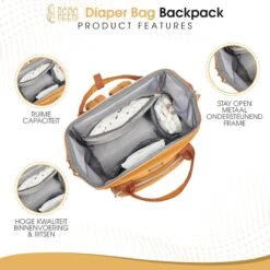 NanaBeebi Luiertas Rugzak Met Verschoonmatje - Cognac - Inclusief Flessenwarmhouder - Kinderwagenhaken En Isoleervak -Baby Kinderwagen Serie Winkel 1200x1200 258
