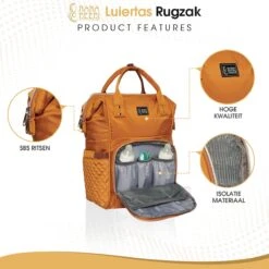 NanaBeebi Luiertas Rugzak Met Verschoonmatje - Cognac - Inclusief Flessenwarmhouder - Kinderwagenhaken En Isoleervak -Baby Kinderwagen Serie Winkel 1200x1200 259