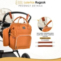 NanaBeebi Luiertas Rugzak Met Verschoonmatje - Cognac - Inclusief Flessenwarmhouder - Kinderwagenhaken En Isoleervak -Baby Kinderwagen Serie Winkel 1200x1200 261