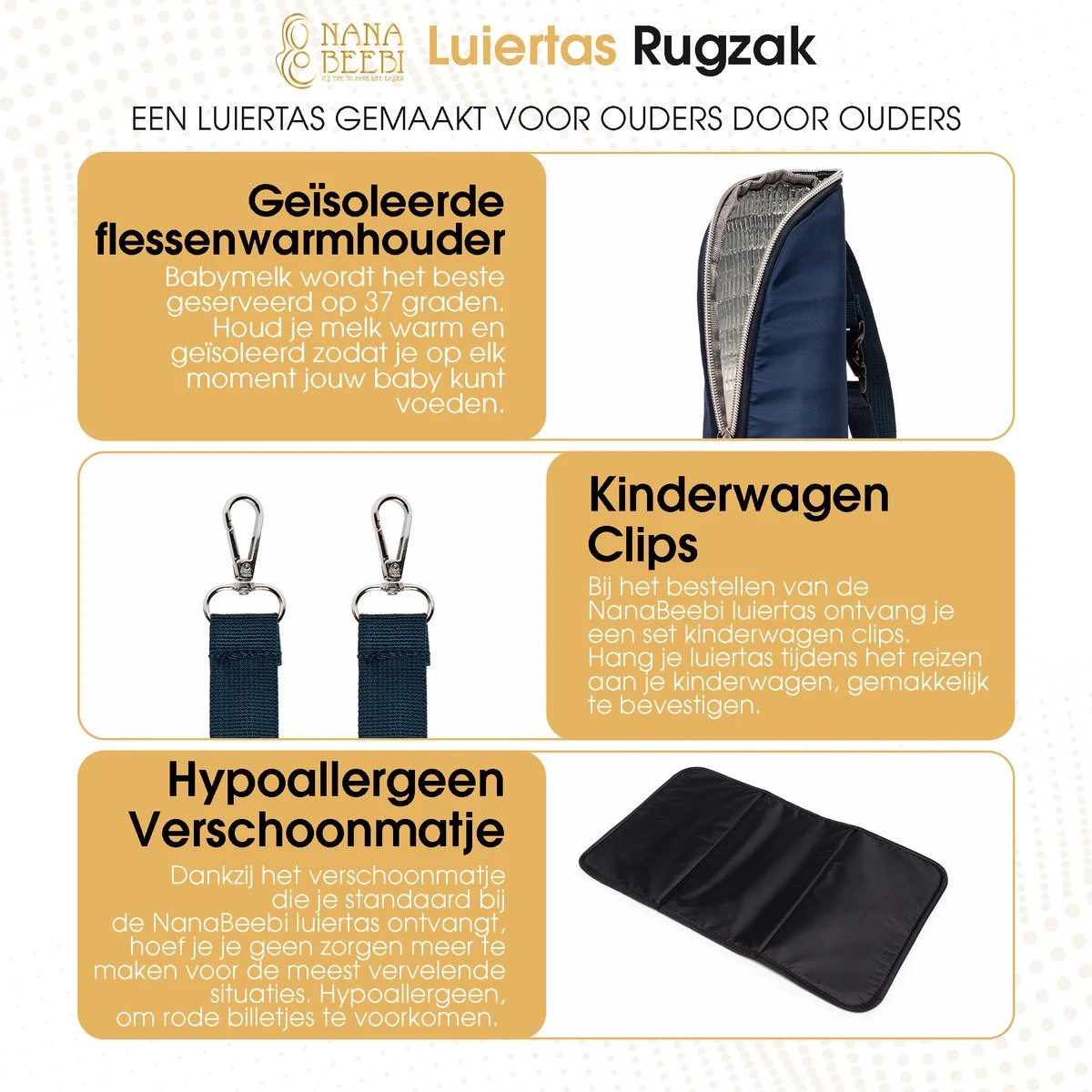 NanaBeebi Luiertas - Rugzak - Met Isoleervak - Blauw- Inclusief Flessenwarmhouder En Kinderwagenhaken 3 NanaBeebi Luiertas - Rugzak - Met Isoleervak - Blauw- Inclusief Flessenwarmhouder En Kinderwagenhaken - Afbeelding 3