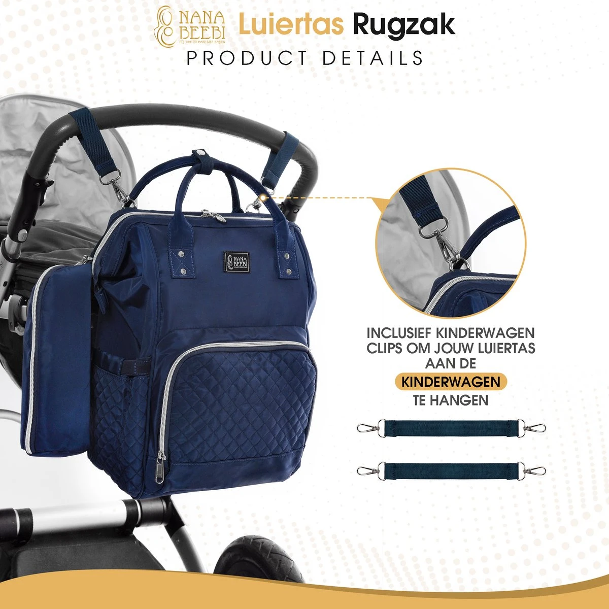 NanaBeebi Luiertas - Rugzak - Met Isoleervak - Blauw- Inclusief Flessenwarmhouder En Kinderwagenhaken 7 NanaBeebi Luiertas - Rugzak - Met Isoleervak - Blauw- Inclusief Flessenwarmhouder En Kinderwagenhaken - Afbeelding 7