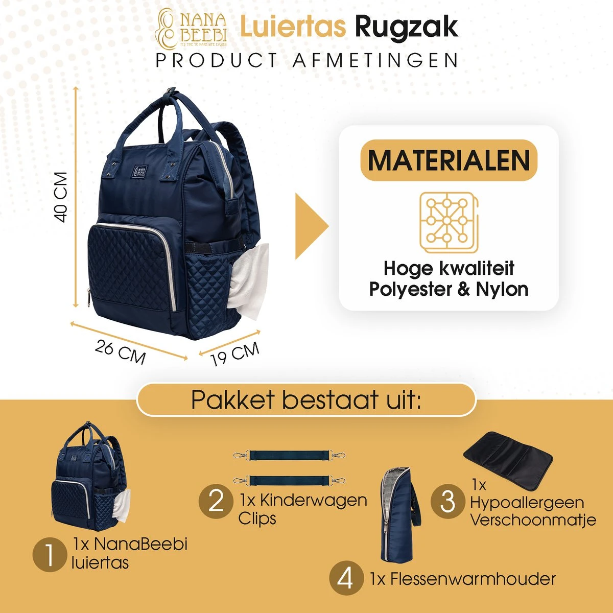 NanaBeebi Luiertas - Rugzak - Met Isoleervak - Blauw- Inclusief Flessenwarmhouder En Kinderwagenhaken 9 NanaBeebi Luiertas - Rugzak - Met Isoleervak - Blauw- Inclusief Flessenwarmhouder En Kinderwagenhaken - Afbeelding 9