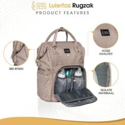 NanaBeebi Luiertas Rugzak Met Verschoonmatje - Beige Taupe - Inclusief Flessenwarmhouder - Kinderwagenhaken En Isoleervak -Baby Kinderwagen Serie Winkel 1200x1200 363