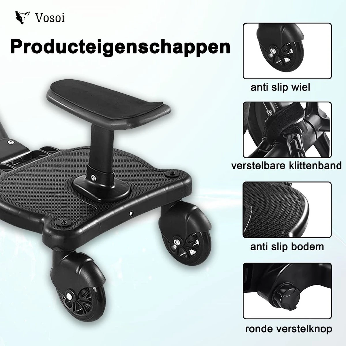 Vosoi - Meerijdplankje - Kinderwagen - Buggy's - Onderweg - Universeel - Verstelbaar - Zitje - Onderweg - 2 Wielen - Kinderwagen Accessoires 4 Vosoi - Meerijdplankje - Kinderwagen - Buggy's - Onderweg - Universeel - Verstelbaar - Zitje - Onderweg - 2 Wielen - Kinderwagen Accessoires - Afbeelding 4