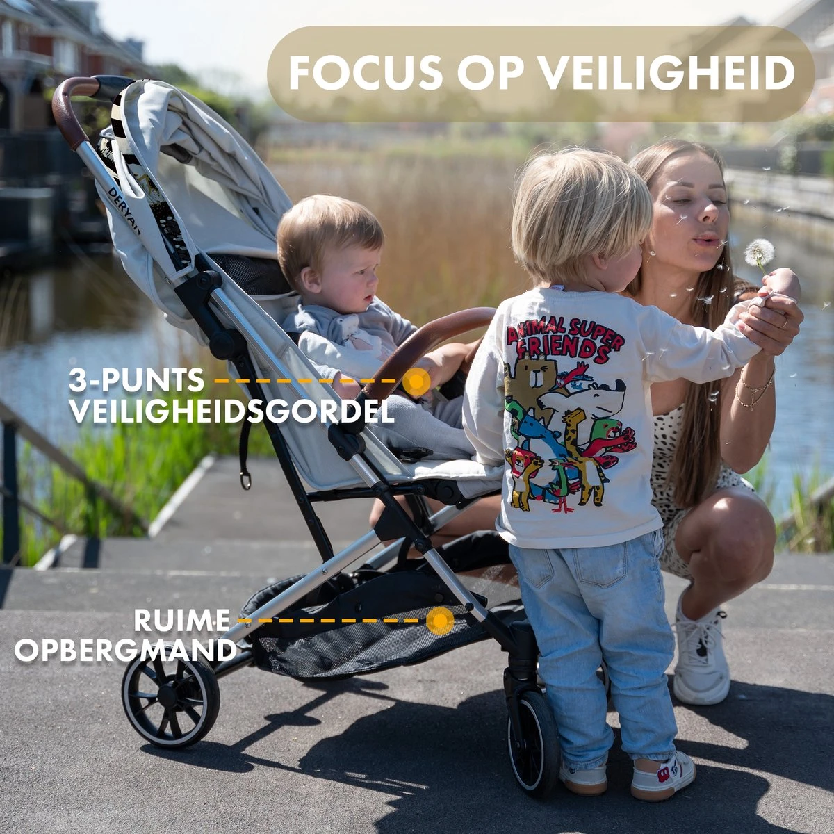 Deryan Luxe Rolo Luxe Lichtgewicht Buggy - Zoo Creme 4 Deryan Luxe Rolo Luxe Lichtgewicht Buggy - Zoo Creme - Afbeelding 4