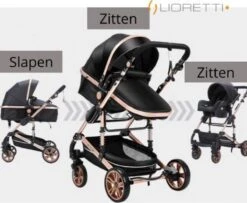 Merkloos Lioretti® Luxe Baby Buggy 3 In 1 | Baby Wagen | Kinderwagen Met Stoel En Wieg | Inklapbaar | Hoge Kwaliteit | Combi | Zwart -Baby Kinderwagen Serie Winkel 1200x984 1