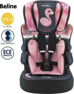 Nania - Autostoel BELINE Animals - Groep 1/2/3 - Meegroeistoel - Van 9 Tot 36 Kg - FLAMINGO -Baby Kinderwagen Serie Winkel 944x1200